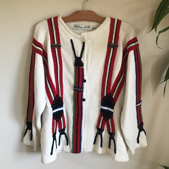 Unisex Vintage Michael Simon Suspenders Cardigan Sweater - Picture 2 of 11